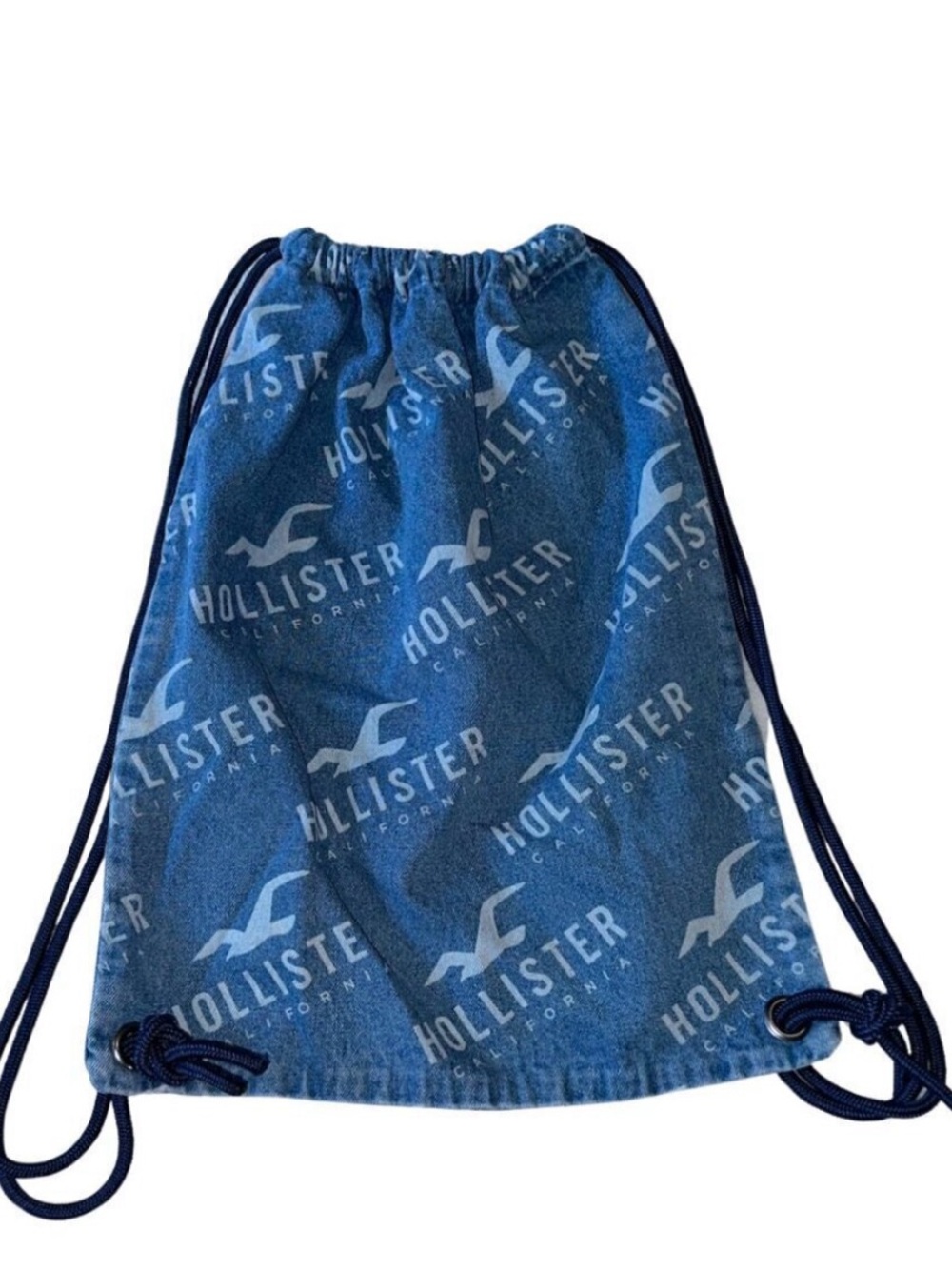 Hollister Blue Logo Print Drawstring Backpack